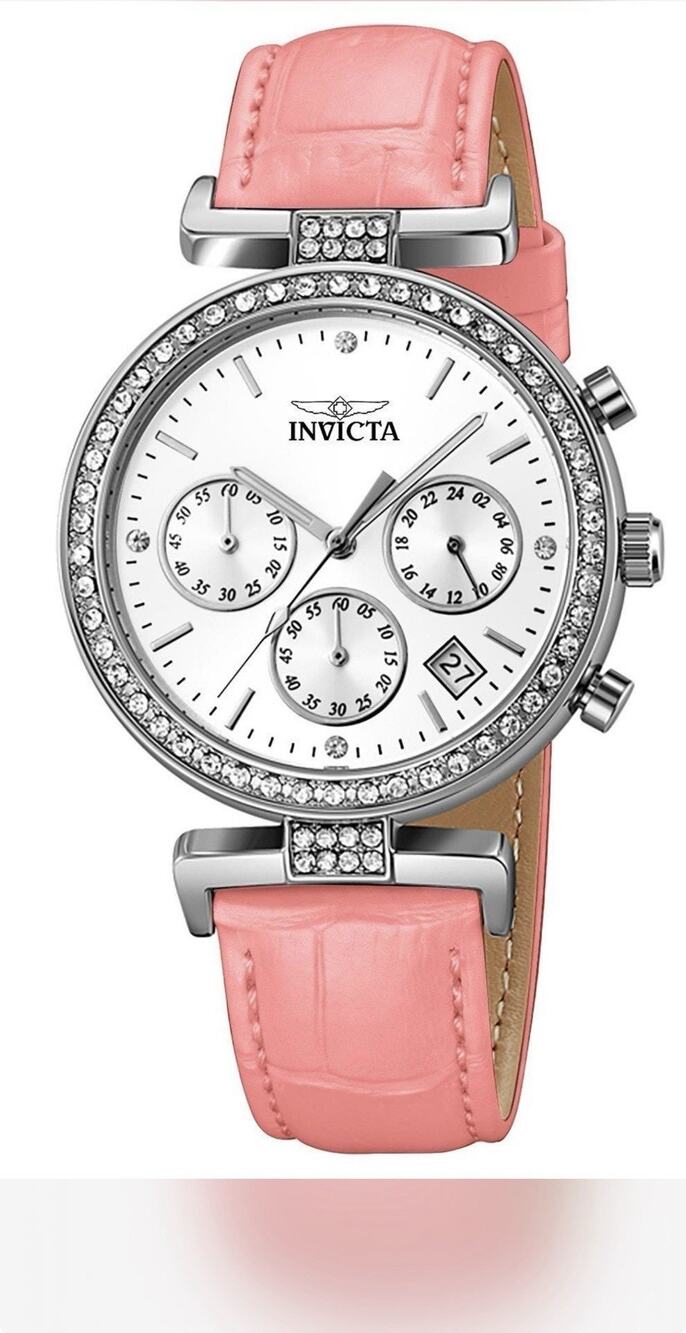 Invicta 70369 Celestial Lady 38mm Silver Tone Case White Metal Dial Pink Band